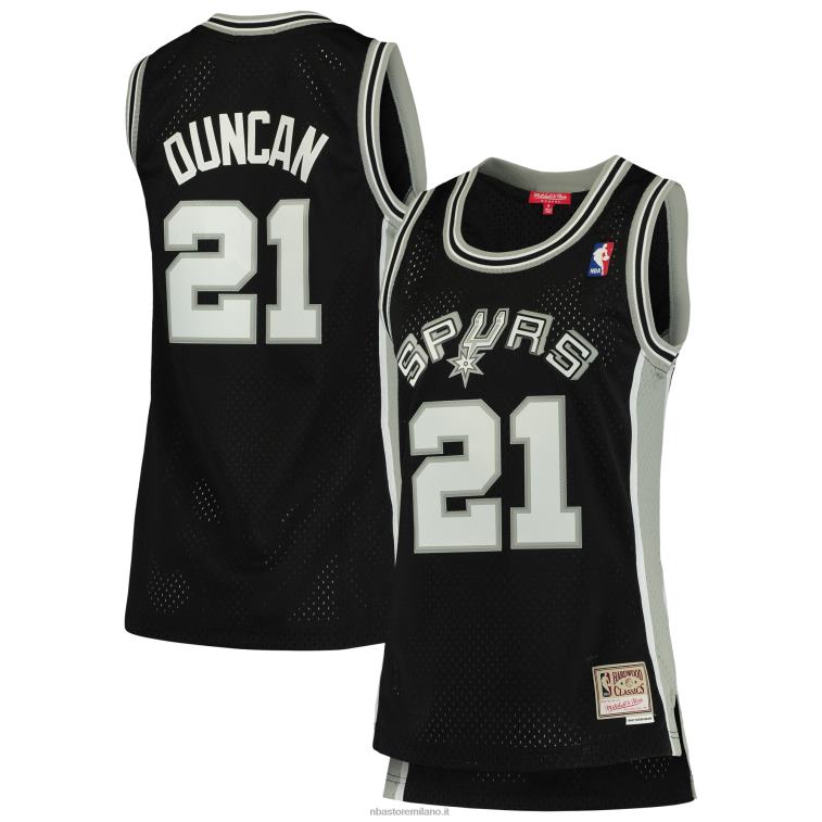 NBA 00F2L9806 san antonio spurs tim duncan mitchell & ness black hardwood classics maglia swingman