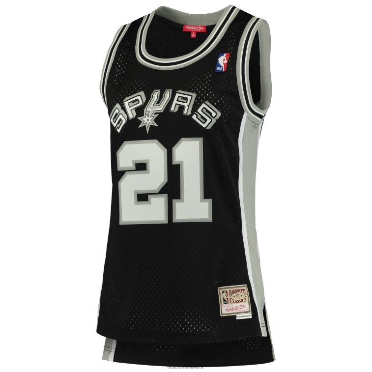 NBA 00F2L9806 san antonio spurs tim duncan mitchell & ness black hardwood classics maglia swingman