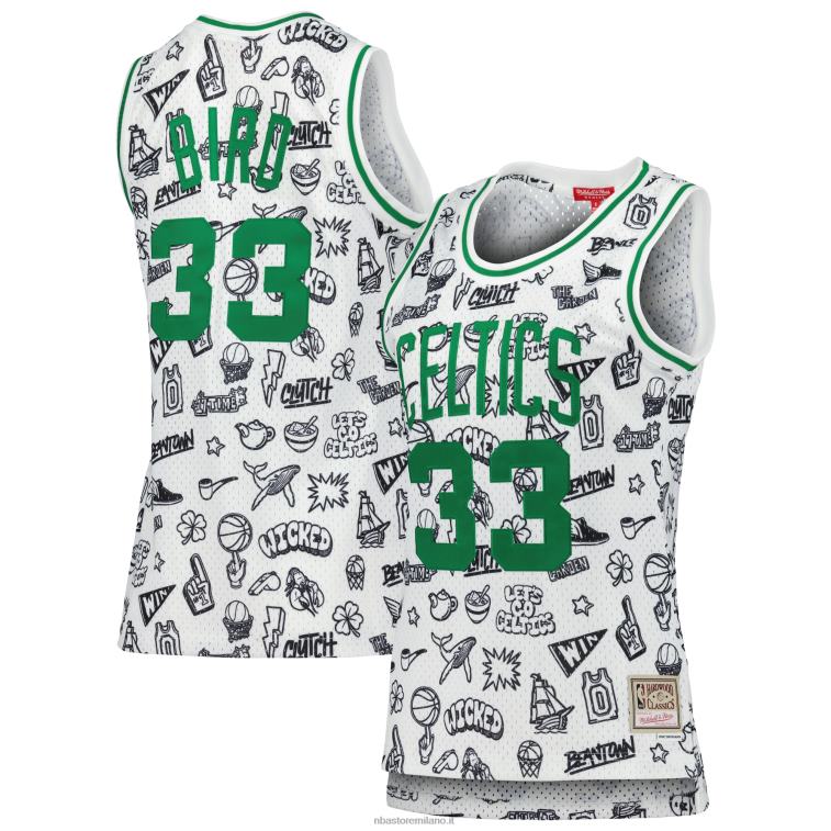 NBA 00F2L8855 boston celtics larry bird mitchell & ness maglia bianca 1985 doodle swingman