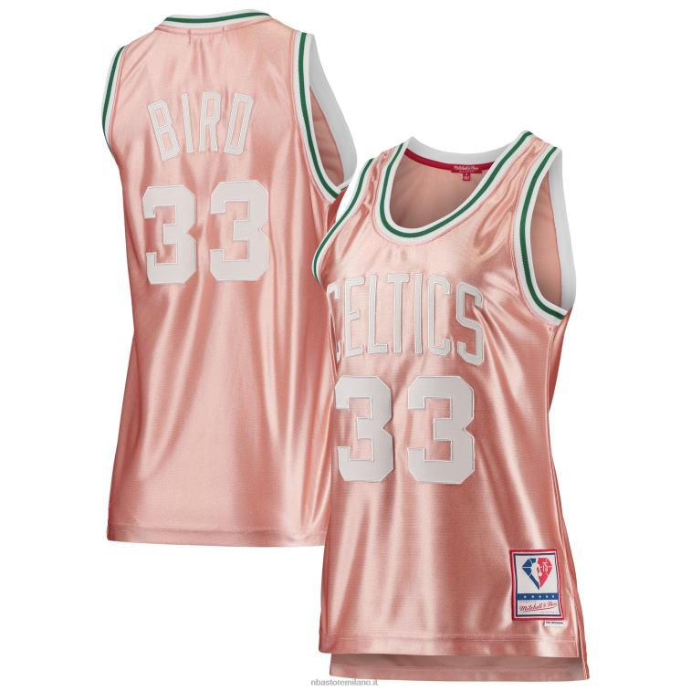 NBA 00F2L8907 boston celtics larry bird mitchell & ness rosa 75° anniversario oro rosa 1985 maglia swingman