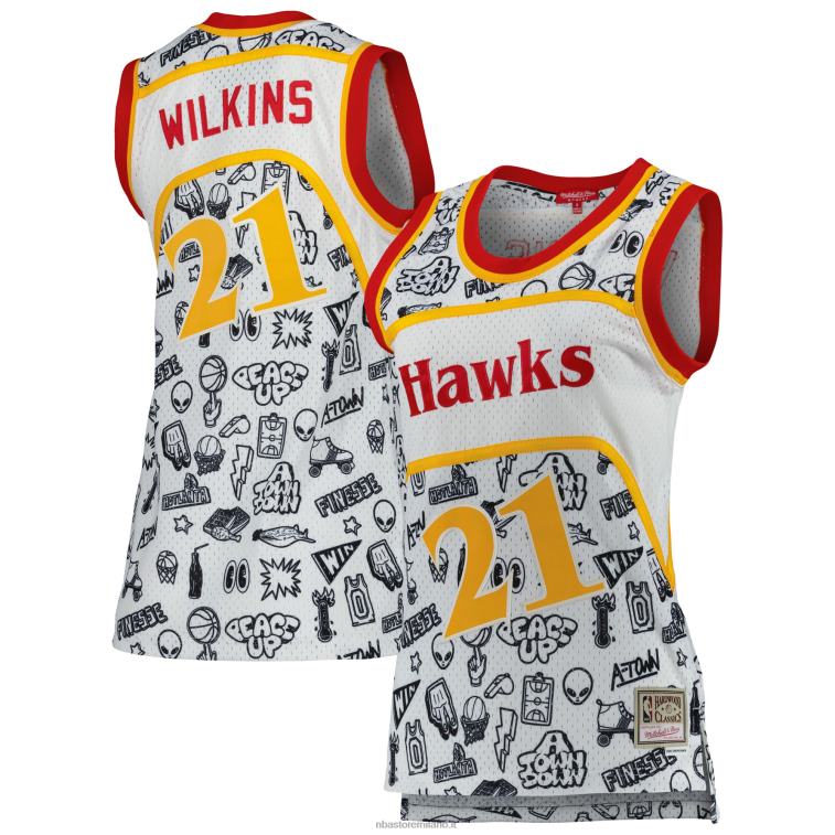 NBA 00F2L9014 atlanta hawks dominique wilkins mitchell & ness bianco 1986 doodle swingman jersey