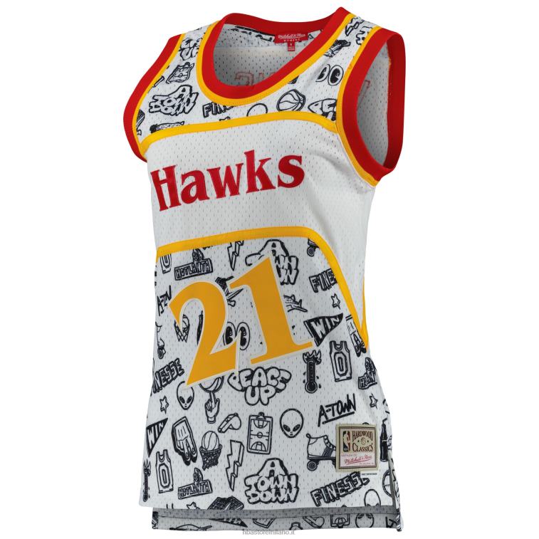 NBA 00F2L9014 atlanta hawks dominique wilkins mitchell & ness bianco 1986 doodle swingman jersey