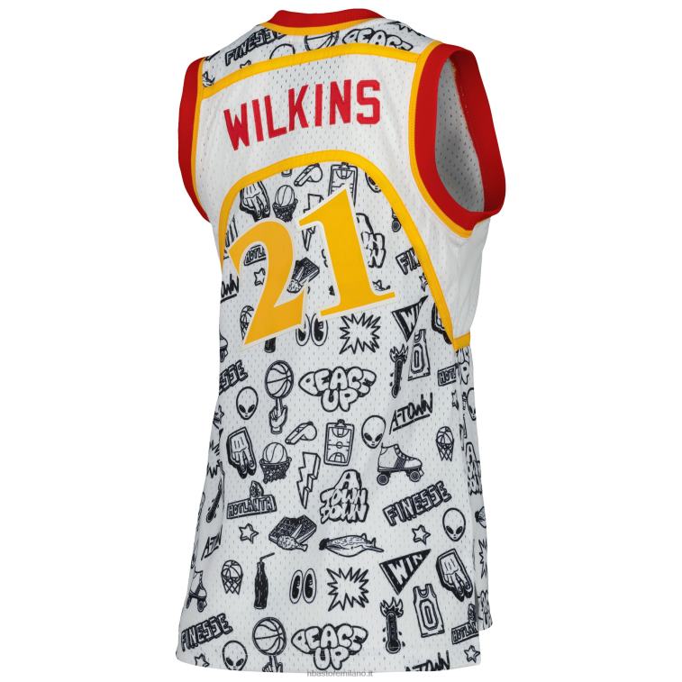 NBA 00F2L9014 atlanta hawks dominique wilkins mitchell & ness bianco 1986 doodle swingman jersey