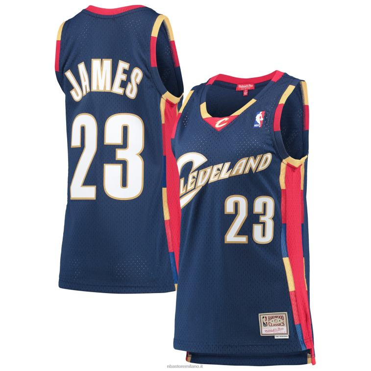 NBA 00F2L9354 cleveland cavaliers lebron james mitchell & ness navy hardwood classici maglia swingman