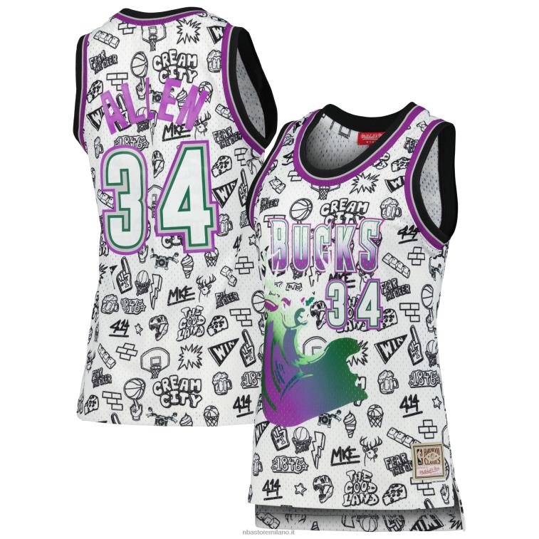 NBA 00F2L9731 maglia swingman milwaukee bucks ray allen mitchell & ness bianco doodle