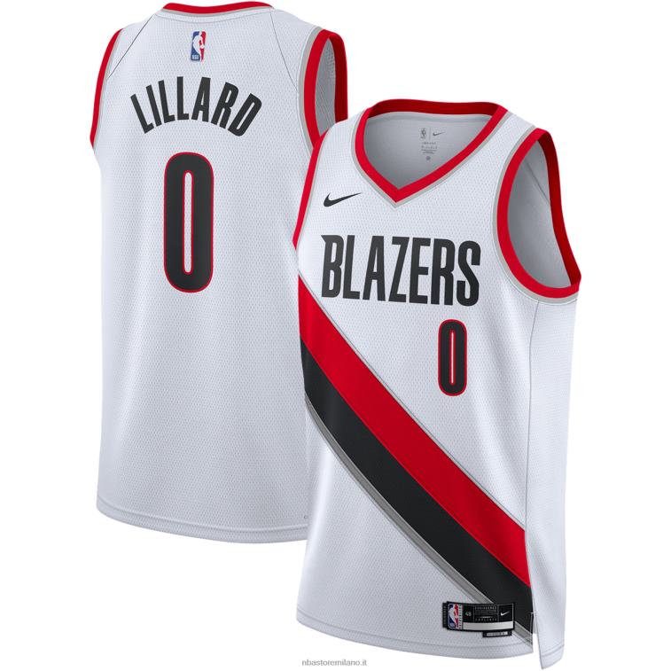 NBA 00F2L1394 portland trail blazers damian lillard nike maglia bianca swingman