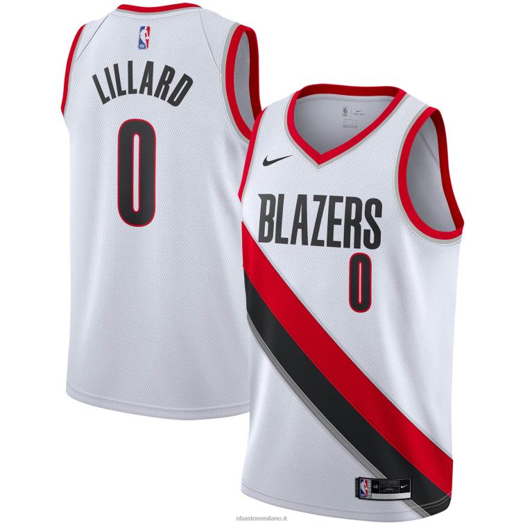 NBA 00F2L4380 portland trail blazers damian lillard nike bianco giocatore swingman jersey