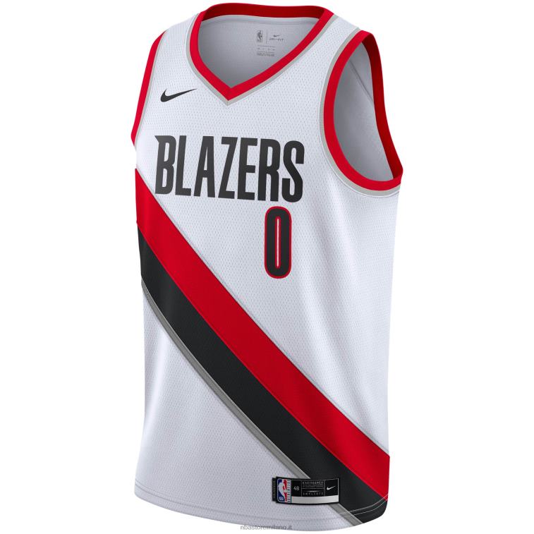 NBA 00F2L4380 portland trail blazers damian lillard nike bianco giocatore swingman jersey