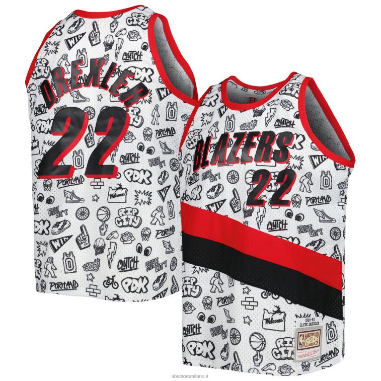 NBA 00F2L8702 portland trail blazers clyde drexler bianco legno duro classici doodle maglia giocatore swingman