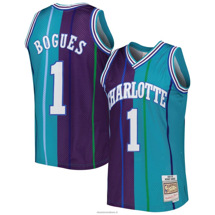 NBA 00F2L2246 charlotte hornets muggsy bogues teal/viola hardwood classici 199split maglia swingman
