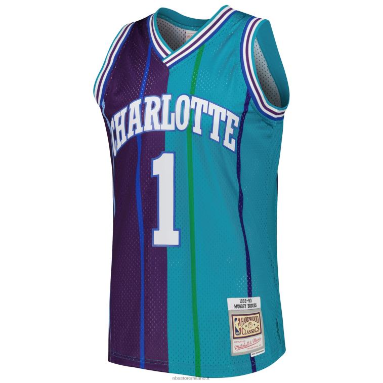 NBA 00F2L2246 charlotte hornets muggsy bogues teal/viola hardwood classici 199split maglia swingman