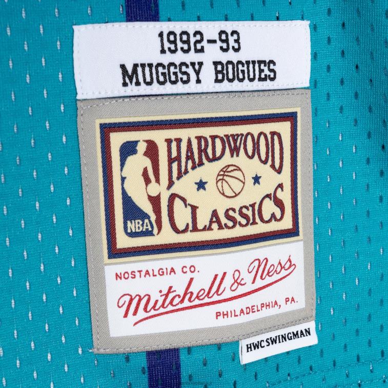 NBA 00F2L2246 charlotte hornets muggsy bogues teal/viola hardwood classici 199split maglia swingman