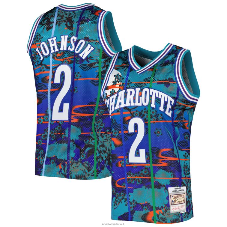 NBA 00F2L2805 charlotte hornets larry johnson teal hardwood classici maglia swingman nuovo anno lunare
