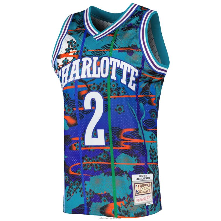 NBA 00F2L2805 charlotte hornets larry johnson teal hardwood classici maglia swingman nuovo anno lunare