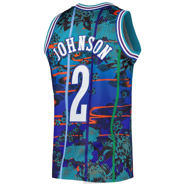 NBA 00F2L2805 charlotte hornets larry johnson teal hardwood classici maglia swingman nuovo anno lunare