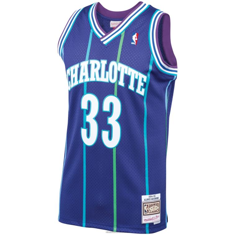 NBA 00F2L4474 charlotte hornets alonzo lutto mitchell & ness maglia swingman classici in legno duro viola