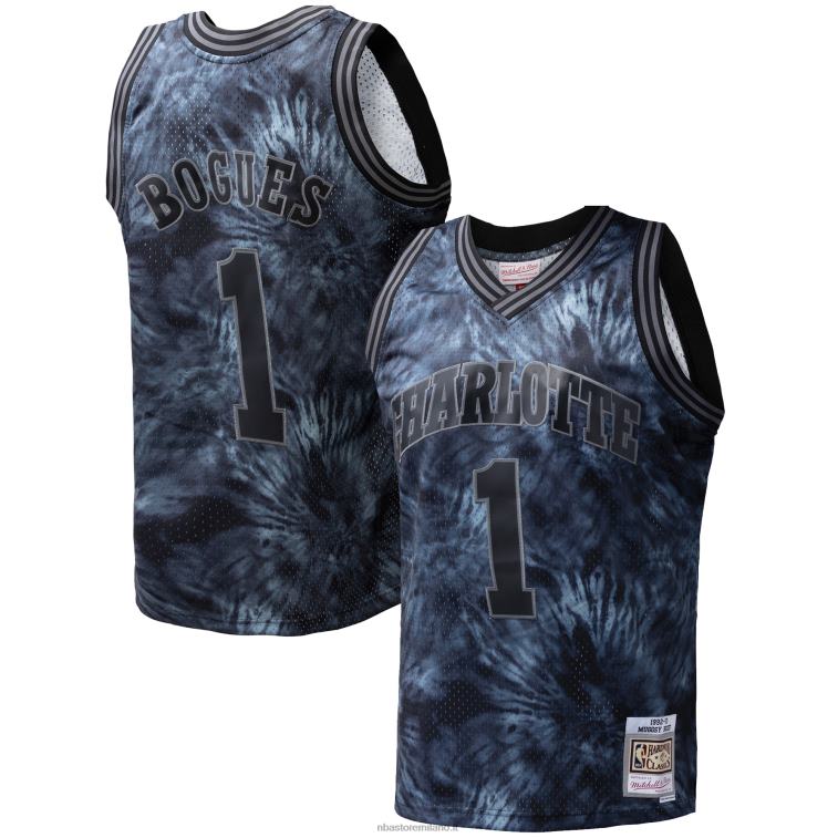 NBA 00F2L5505 charlotte hornets muggsy bogues black hardwood classics 199tie-dye maglia swingman