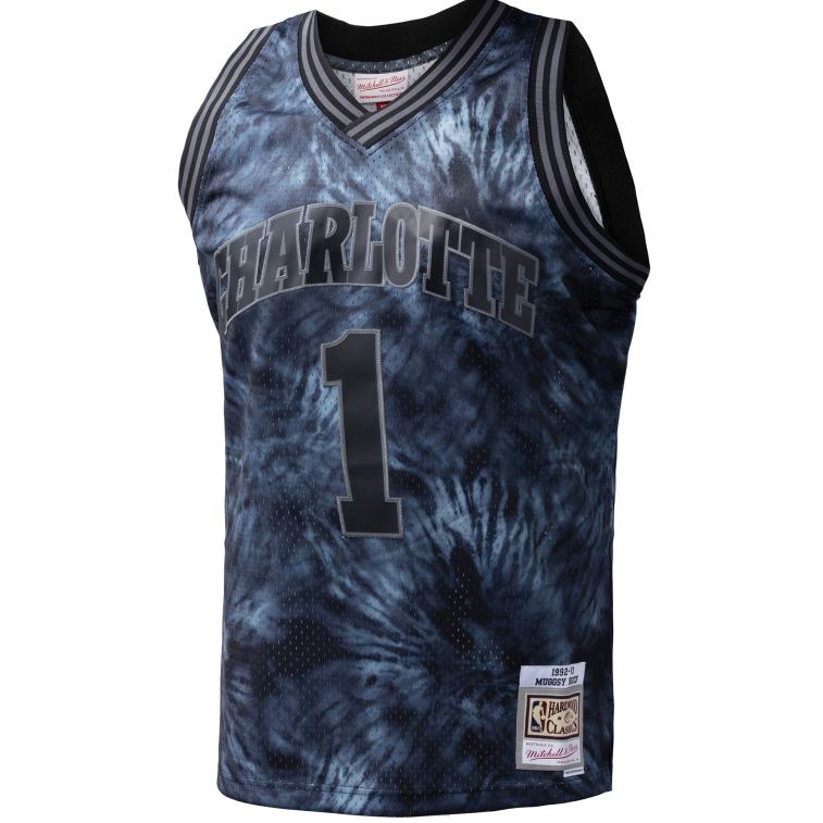 NBA 00F2L5505 charlotte hornets muggsy bogues black hardwood classics 199tie-dye maglia swingman