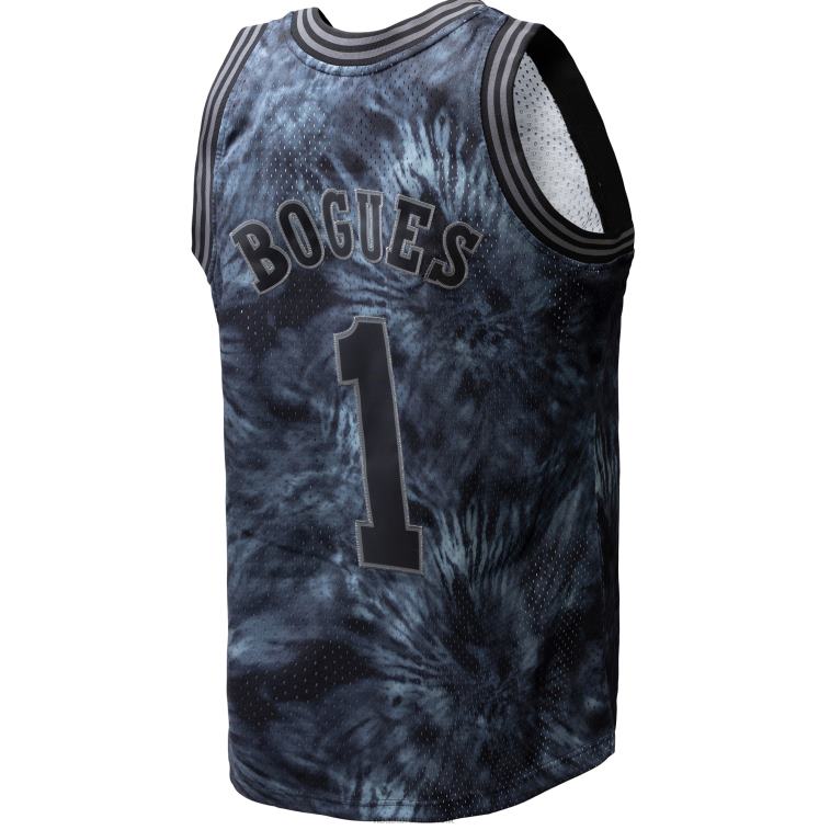 NBA 00F2L5505 charlotte hornets muggsy bogues black hardwood classics 199tie-dye maglia swingman
