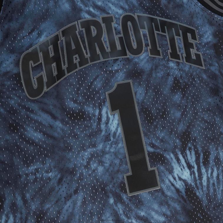 NBA 00F2L5505 charlotte hornets muggsy bogues black hardwood classics 199tie-dye maglia swingman