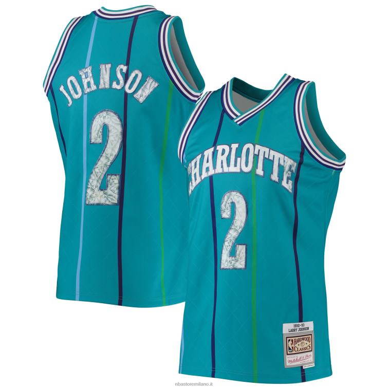 NBA 00F2L5672 charlotte hornets larry johnson teal hardwood classics 75° anniversario diamante swingman jersey