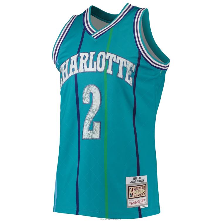 NBA 00F2L5672 charlotte hornets larry johnson teal hardwood classics 75° anniversario diamante swingman jersey