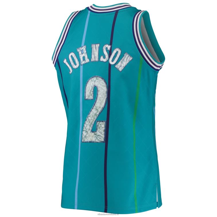NBA 00F2L5672 charlotte hornets larry johnson teal hardwood classics 75° anniversario diamante swingman jersey