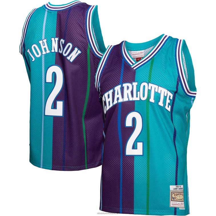NBA 00F2L5746 charlotte hornets larry johnson teal/viola hardwood classics 199split maglia swingman