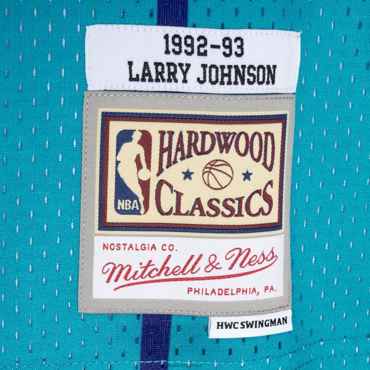 NBA 00F2L5746 charlotte hornets larry johnson teal/viola hardwood classics 199split maglia swingman