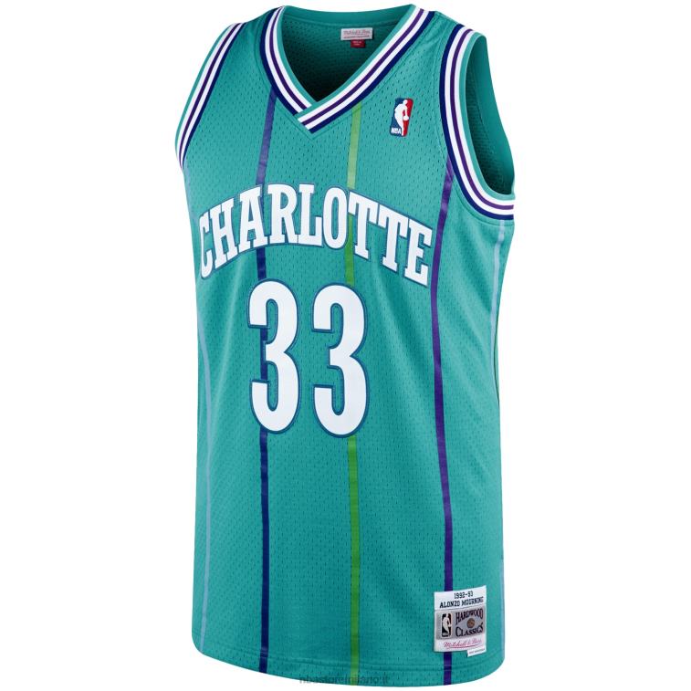 NBA 00F2L6986 charlotte hornets alonzo lutto teal 199hardwood classics maglia da giocatore swingman