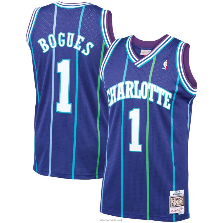 NBA 00F2L973 charlotte hornets muggsy bogues mitchell & ness maglia swingman classici in legno duro viola