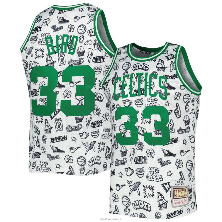 NBA 00F2L1045 Boston Celtics Larry Bird Mitchell & Ness White Hardwood Classics Doodle Swingman Jersey