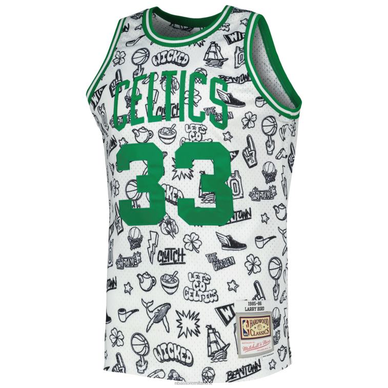 NBA 00F2L1045 Boston Celtics Larry Bird Mitchell & Ness White Hardwood Classics Doodle Swingman Jersey