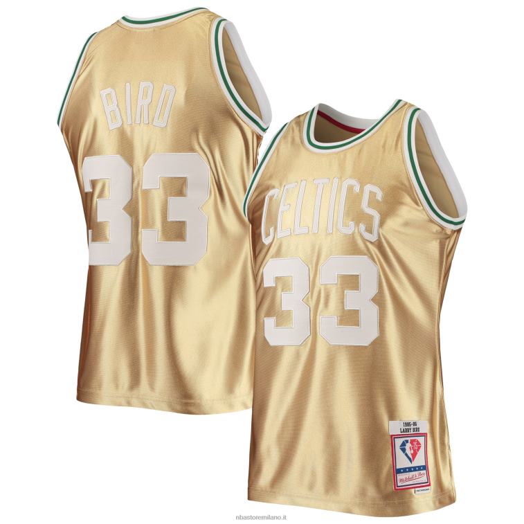 NBA 00F2L1184 maglia swingman dei Boston Celtics Larry Bird Gold Mitchell & Ness 75th Anniversary Hardwood Classics