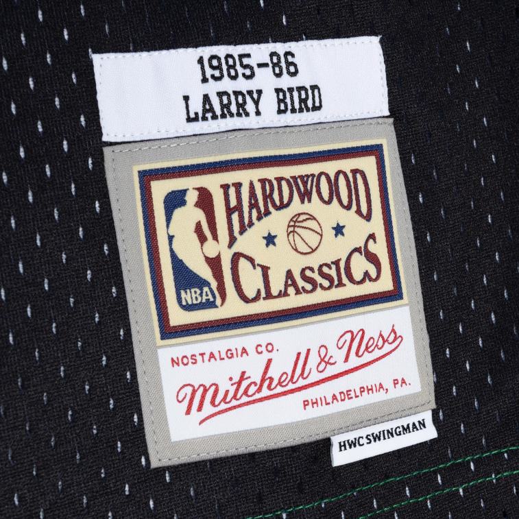 NBA 00F2L130 Boston Celtics Larry Bird Mitchell & Ness Black/Kelly Green Hardwood Classics Split Swingman Jersey