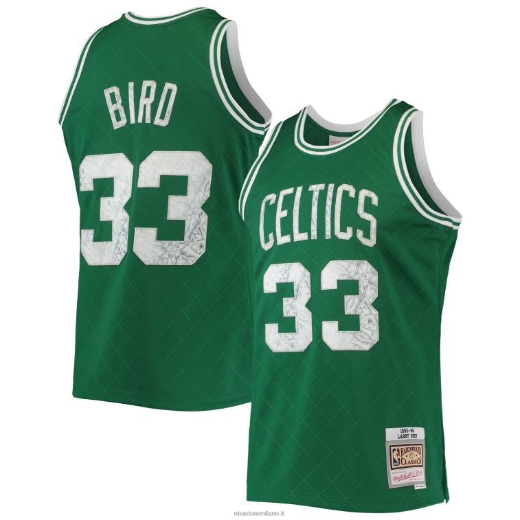 NBA 00F2L5611 Boston Celtics Larry Bird Kelly Green Hardwood Classics 75th Anniversary Diamond Swingman Jersey