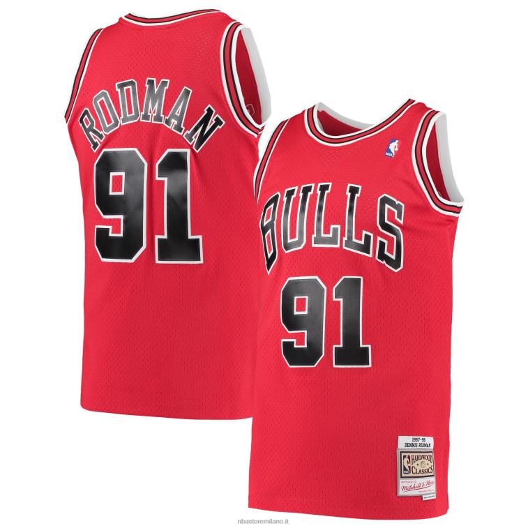 NBA 00F2L1422 chicago bulls dennis rodman mitchell & ness red hardwood classici maglia swingman
