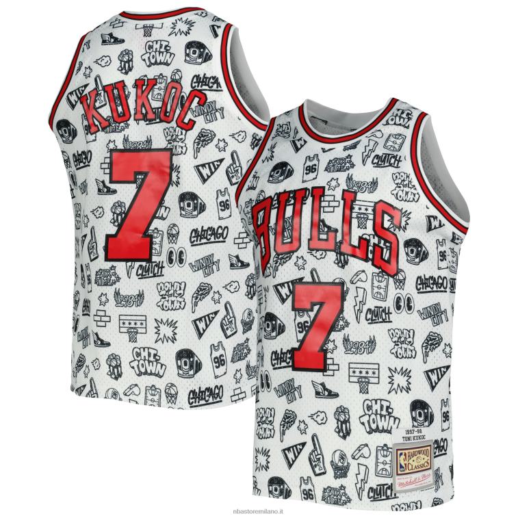 NBA 00F2L1913 chicago bulls toni kukoc mitchell & ness bianco legno duro classici doodle maglia swingman