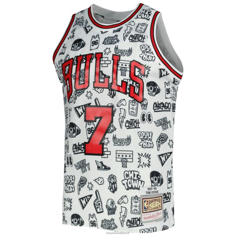 NBA 00F2L1913 chicago bulls toni kukoc mitchell & ness bianco legno duro classici doodle maglia swingman
