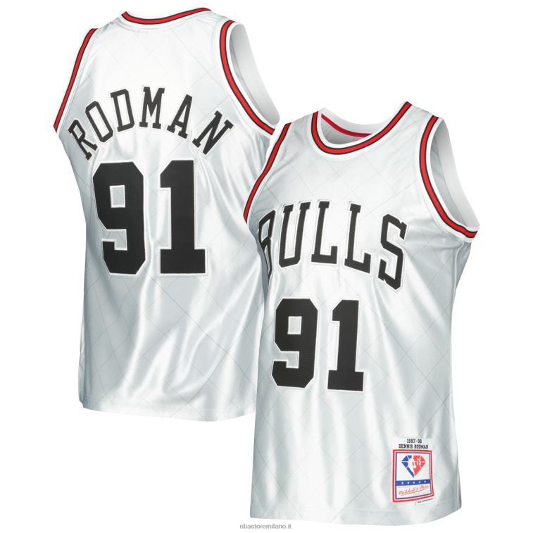 NBA 00F2L2571 Chicago Bulls Dennis Rodman Platinum Hardwood Classics Maglia Swingman 75° Anniversario
