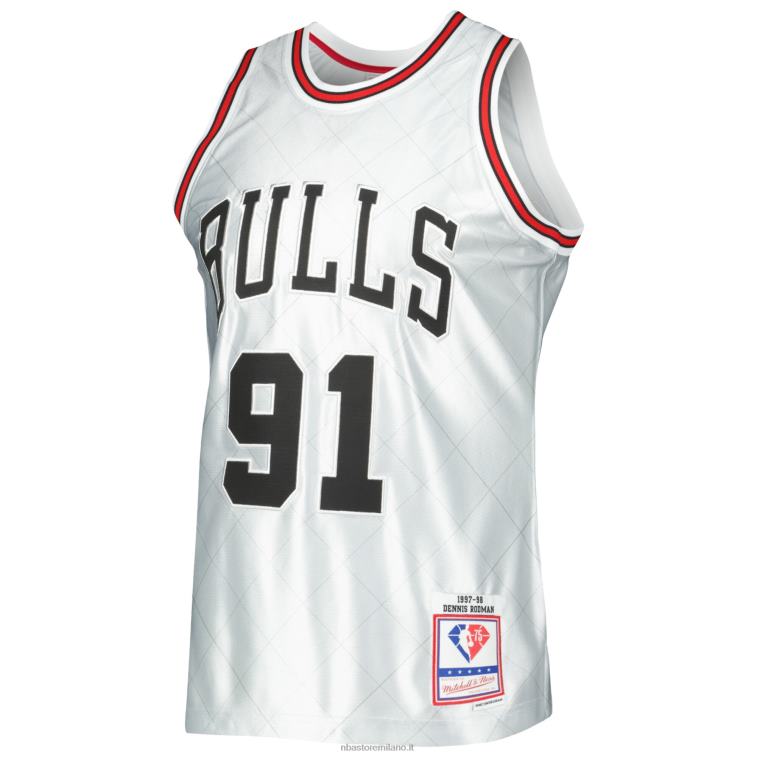 NBA 00F2L2571 Chicago Bulls Dennis Rodman Platinum Hardwood Classics Maglia Swingman 75° Anniversario