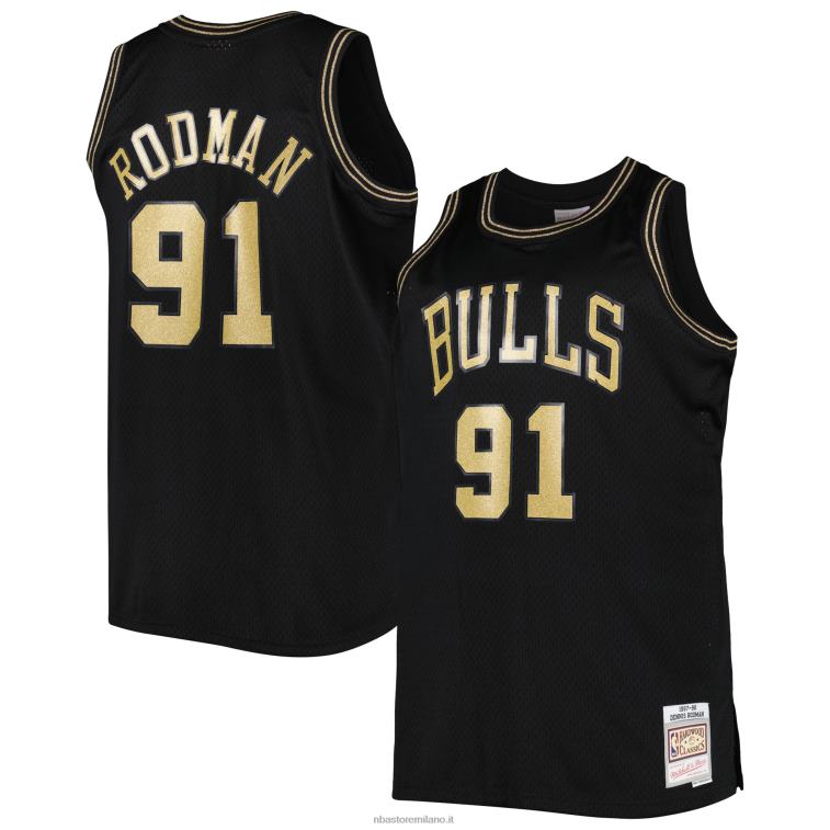 NBA 00F2L2924 Chicago bulls dennis rodman mitchell & ness black team big & tall hardwood classici maglia swingman