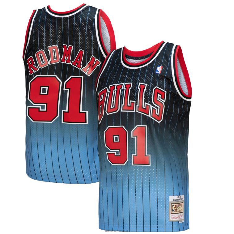NBA 00F2L3665 chicago bulls dennis rodman black/light blue hardwood classics fadeaway maglia da giocatore swingman