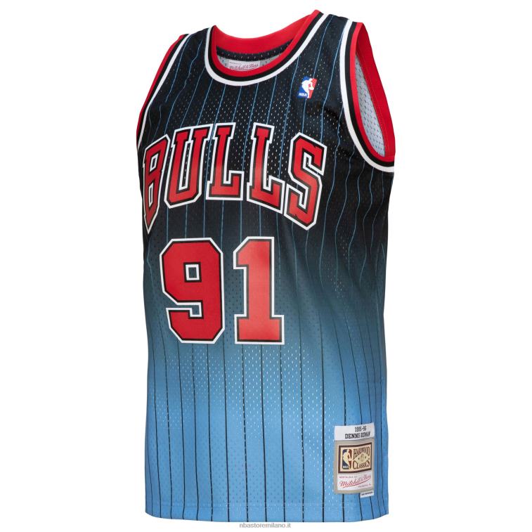 NBA 00F2L3665 chicago bulls dennis rodman black/light blue hardwood classics fadeaway maglia da giocatore swingman