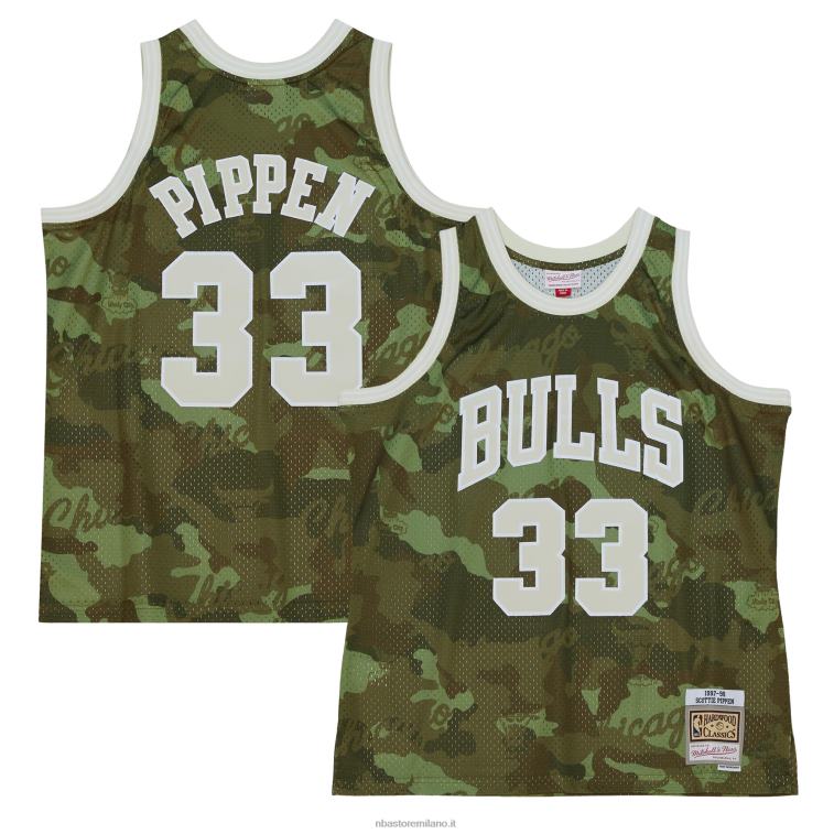 NBA 00F2L3729 chicago bulls scottie pippen mitchell & ness camo hardwood classici maglia swingman verde fantasma