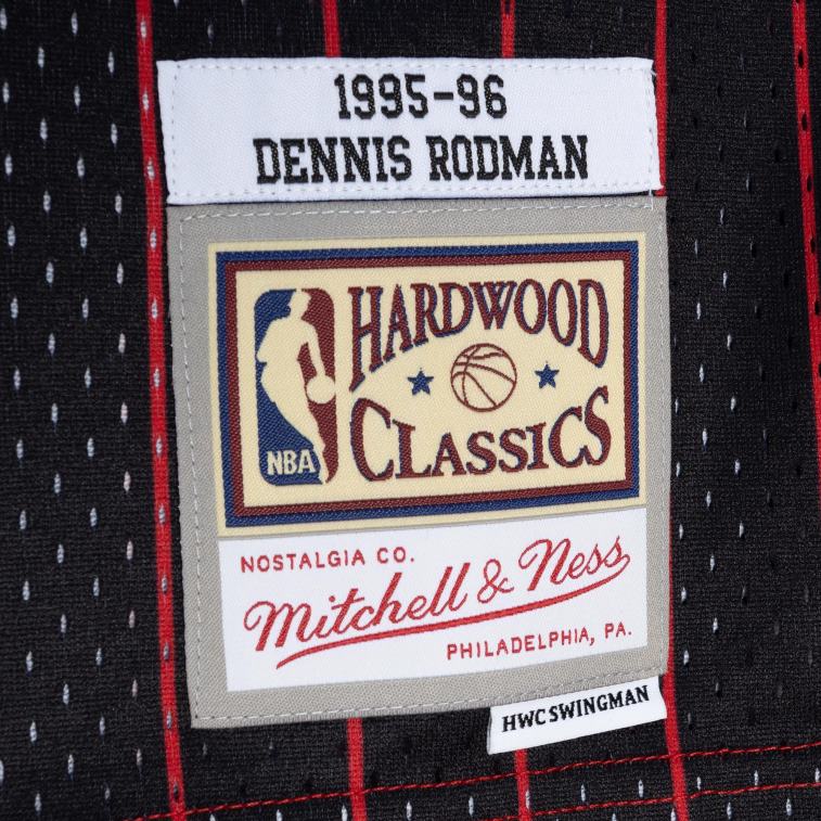 NBA 00F2L471 chicago bulls dennis rodman mitchell & ness red/black hardwood classics split swingman jersey