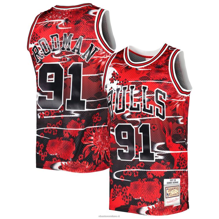 NBA 00F2L672 chicago bulls dennis rodman mitchell & ness red hardwood classici maglia swingman nuovo anno lunare