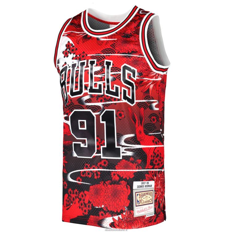 NBA 00F2L672 chicago bulls dennis rodman mitchell & ness red hardwood classici maglia swingman nuovo anno lunare