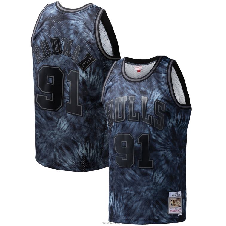 NBA 00F2L8133 chicago bulls dennis rodman mitchell & ness black hardwood classics maglia swingman tie-dye