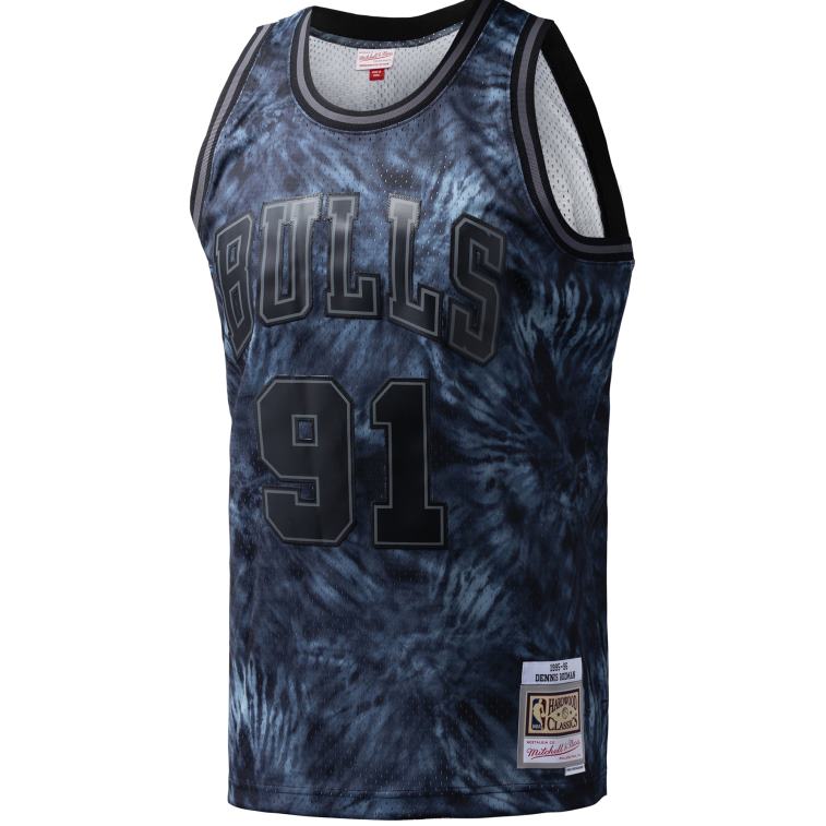 NBA 00F2L8133 chicago bulls dennis rodman mitchell & ness black hardwood classics maglia swingman tie-dye